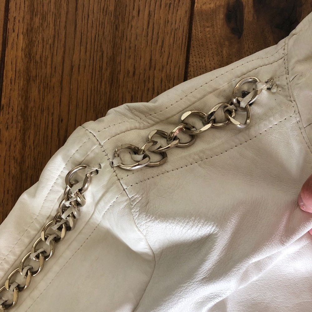 Authentic White Leather Jacket With Chains - image 8